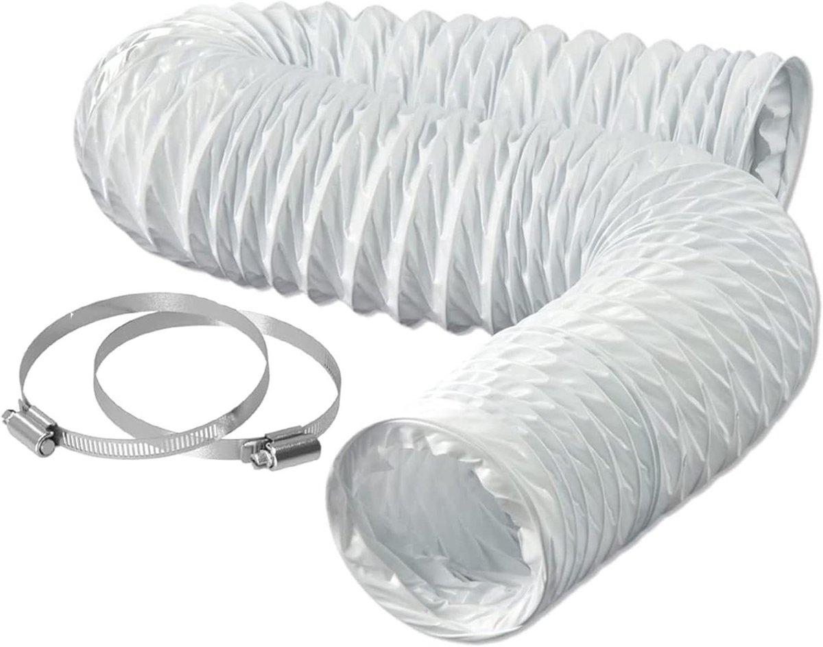 Afvoerslang PVC Ontluchtingsslang Afzuigkap Ventilatie Aansluiten Flexibel Met Klemmen Ø 204mm 25m Wit