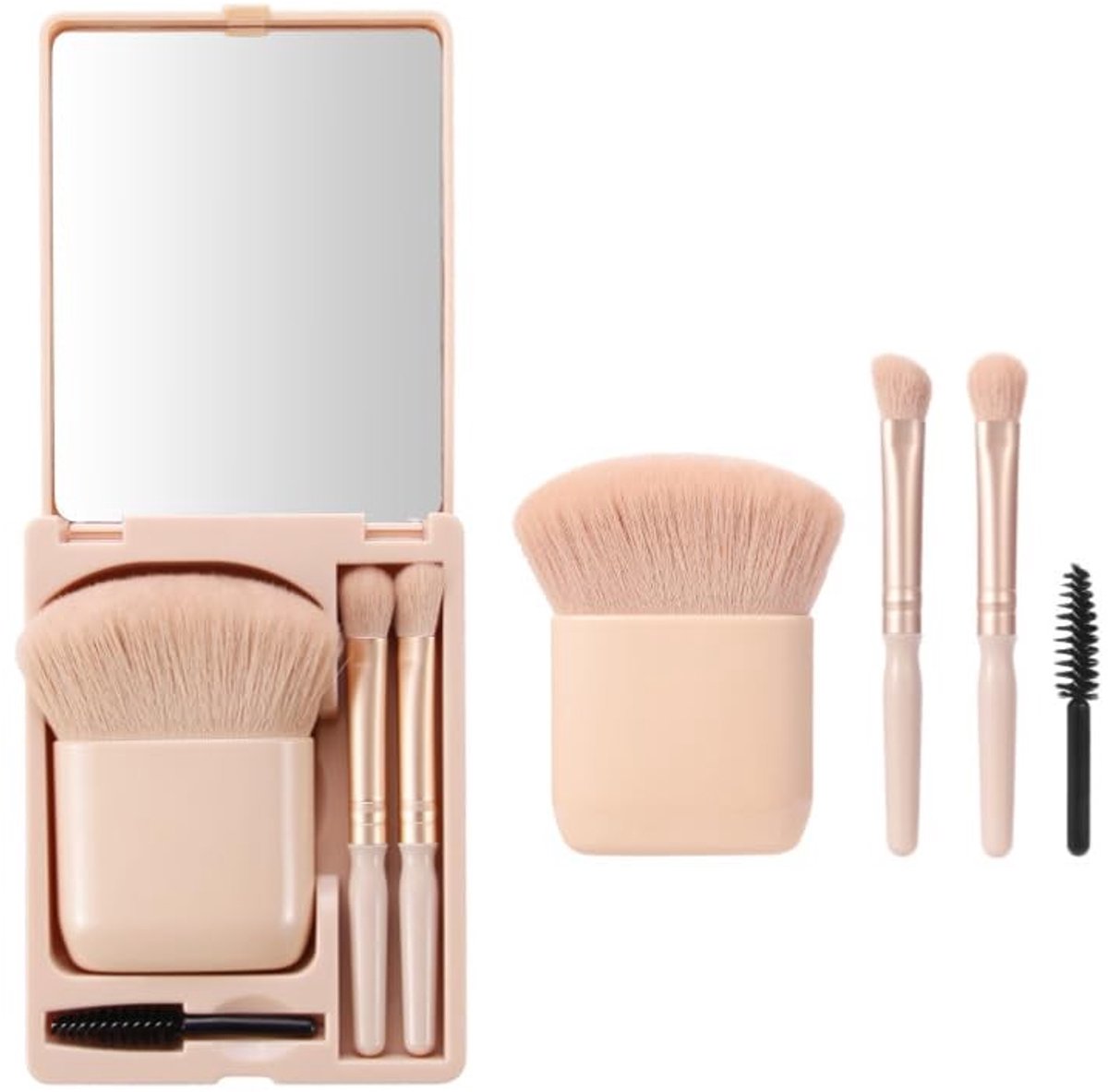Dailygoods - ARFUKA Reizen Make-up Borstel Set Mini Complete Functie Cosmetische Borstels Kit Mini Make-up Borstels met Borstel Case en Ingebouwde Spi