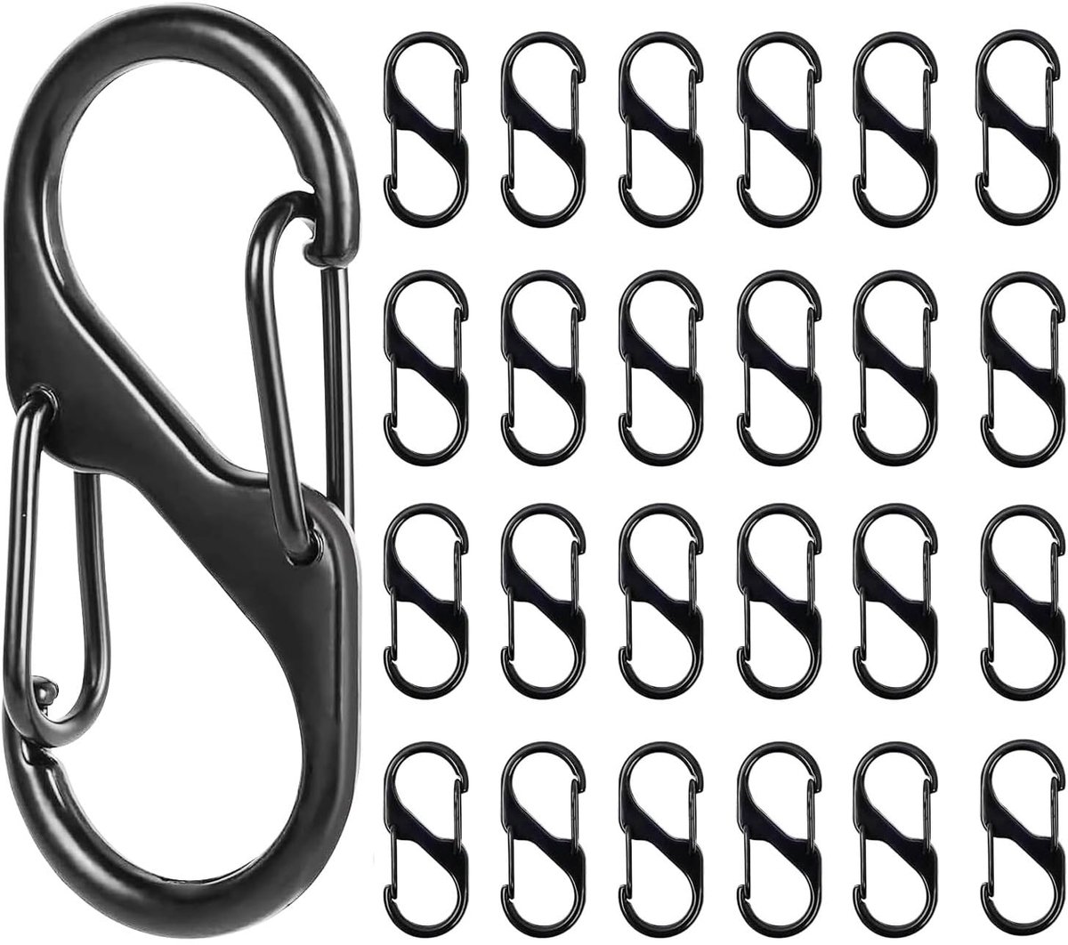 Karabijnhaak, mini-karabijnhaak, metaal, dubbele karabijnhaak, 8 gaten, 2 openingen, karabijnhaak, klein, voor outdoor, camping, thuis, wandelen, zwart