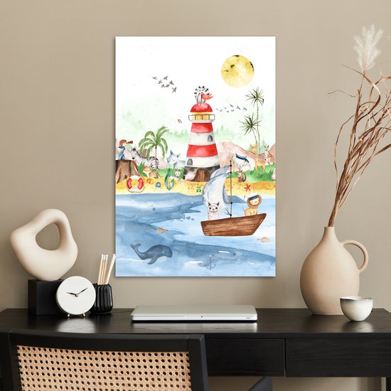 Poster kinderen - Wanddecoratie jongens - Strand - Dieren - Kinderen - Vuurtoren - Poster kinderkamer - 60x90 cm - Decoratie kinderkamers - Kinderkamer decoratie - Poster Babykamer — afbeelding 3