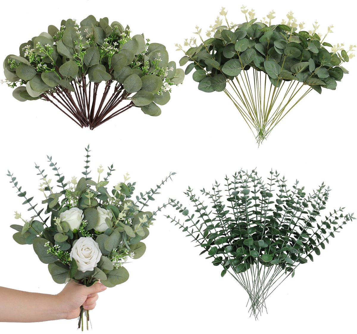 90 stuks kunstmatige eucalyptus-decoratie, kunsttakken, bladeren, decoratie, kunstplanten, groen, boeket, eucalyptus, hortensia voor bruiloft, tuin, kantoor, bruidsboeket, bloemstuk
