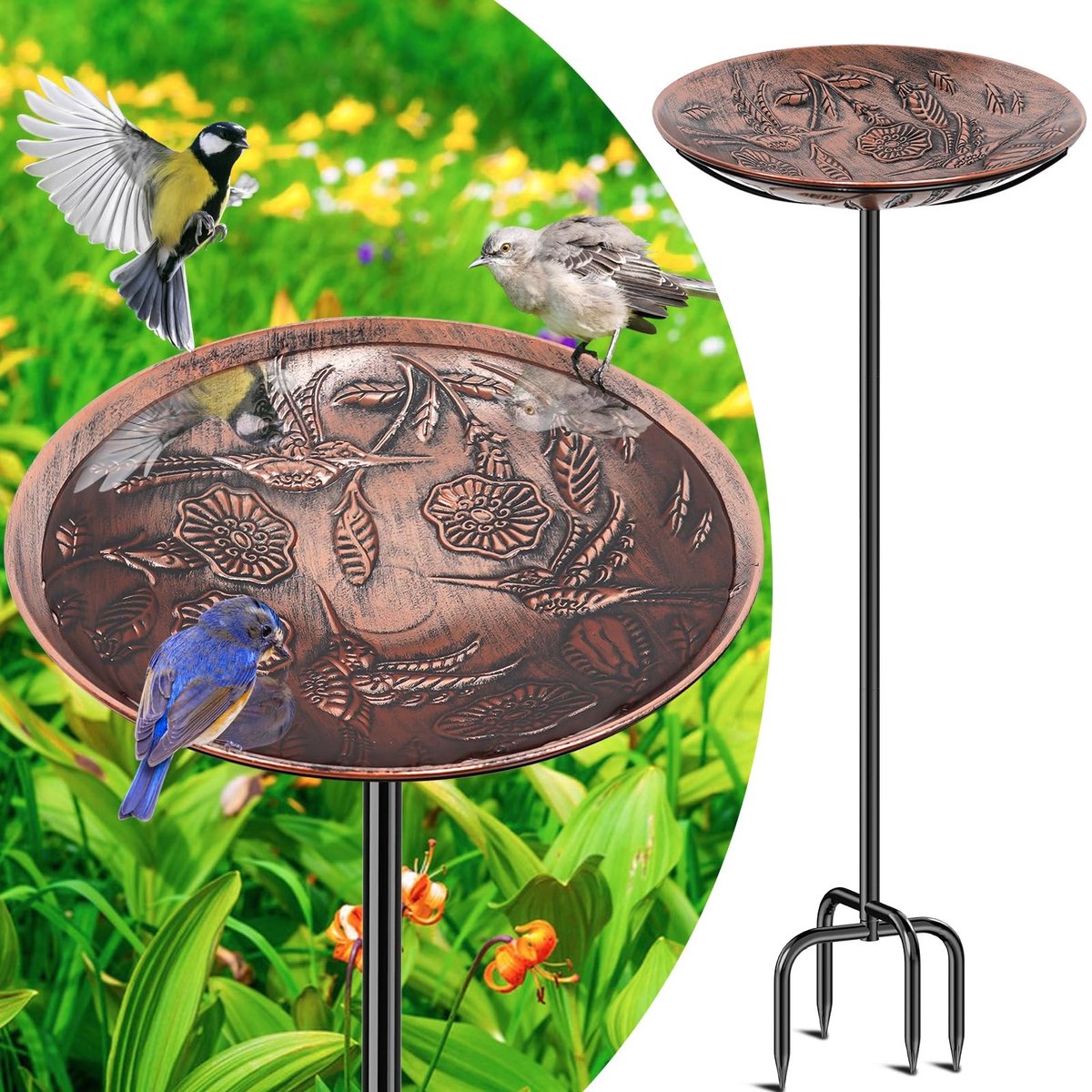 Dailygoods- Vogelbad Winterbestendig - Vogelbad op Voet - Vrijstaand Vogelbad - Vogelbad van Metaal - Tuindecoratie Buiten - Diameter 26,5 cm