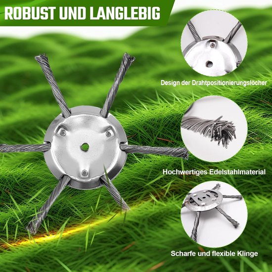 2 stuks onkruidborstel voor bosmaaier, onkruidborstel voor grastrimmer, bosmaaier accessoires, grastrimmerkop, wildkruidborstel Alleen voor snijwielmachines met een bladopening van 5 mm (6 kop — afbeelding 3