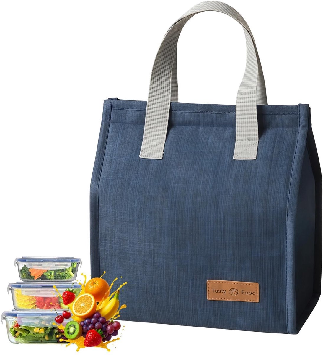 Dailygoods - Lunchtas, lunchtas voor dames en heren, thermotas, opvouwbaar, koeltas, lunchtas met aluminiumfolie, isolatietas voor onderweg, werk, school, picknick (marineblauw)