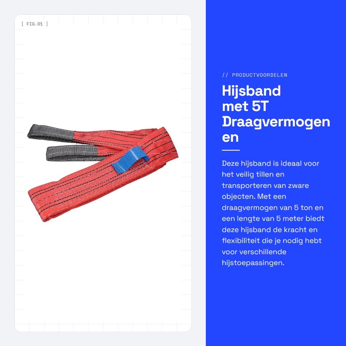 Dailygoods- Hijsband 5T Draagvermogen - PES-Materiaal - Slijtvaste Constructie - Flexibel Gebruik - Lange Lengte 5m - Sterke Structuur - Tilband