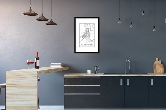 Cadre photo avec affiche - Carte - Waddinxveen - Zwart - Wit - 40x60 cm - Cadre pour affiche
