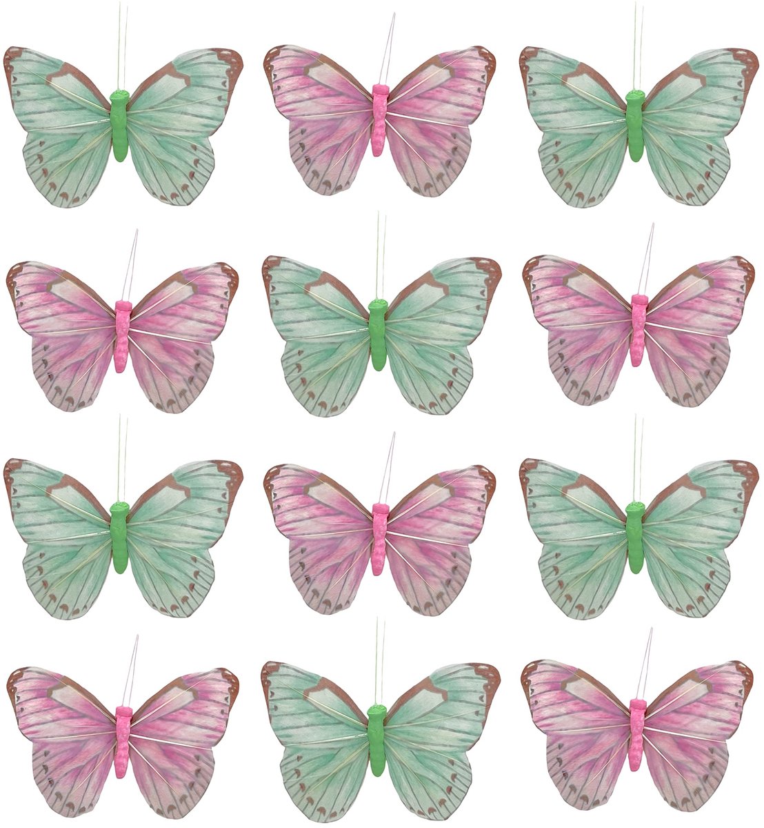 Dailygoods- Decoratieve Vlinders - Handgemaakt van Veren/Tule - Tafeldecoratie - Bloemstuk