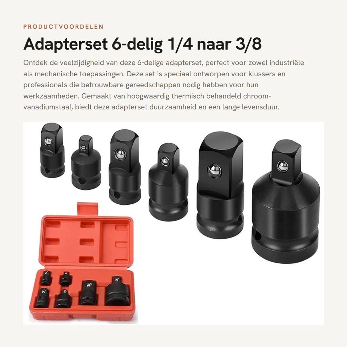 Dailygoods - Adapterset 6-delig - 1/4 naar 3/8 3/8 naar 1/2 - Hoogwaardig chroom-vanadiumstaal - Vervangbare socketsets - Ideaal voor mechanische klussen