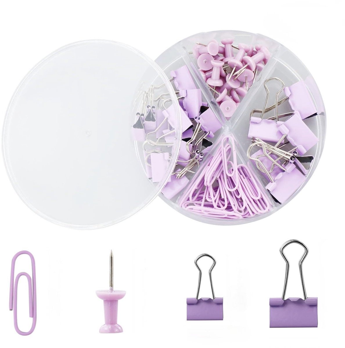 Dailygoods- Bindclips Set - 15 Kleine/7 Grote Bindklemmen - 30 Paperclips - 20 Punaises - Kantoor Benodigdheden - Hoogwaardig Metaal/Kunststof - Kantoorbenodigdheden