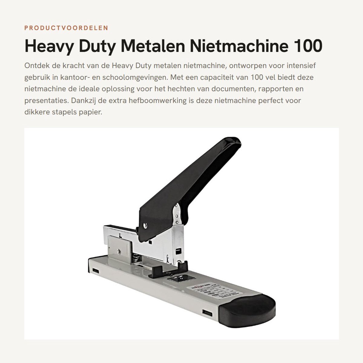 Dailygoods- Nietmachine Heavy Duty - Metalen Nietmachine - Verstelbare Nietmachine - Geschikt voor 100 Vel - Extra Hefboomwerking - Stijlvol Design - Kantoor Nietmachine
