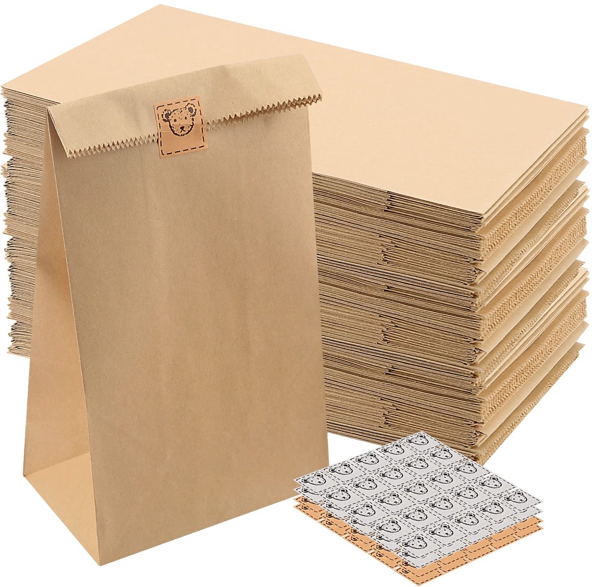 Dailygoods - 100 Stuks Bruine Kraftpapier Documentzakken met Stickers