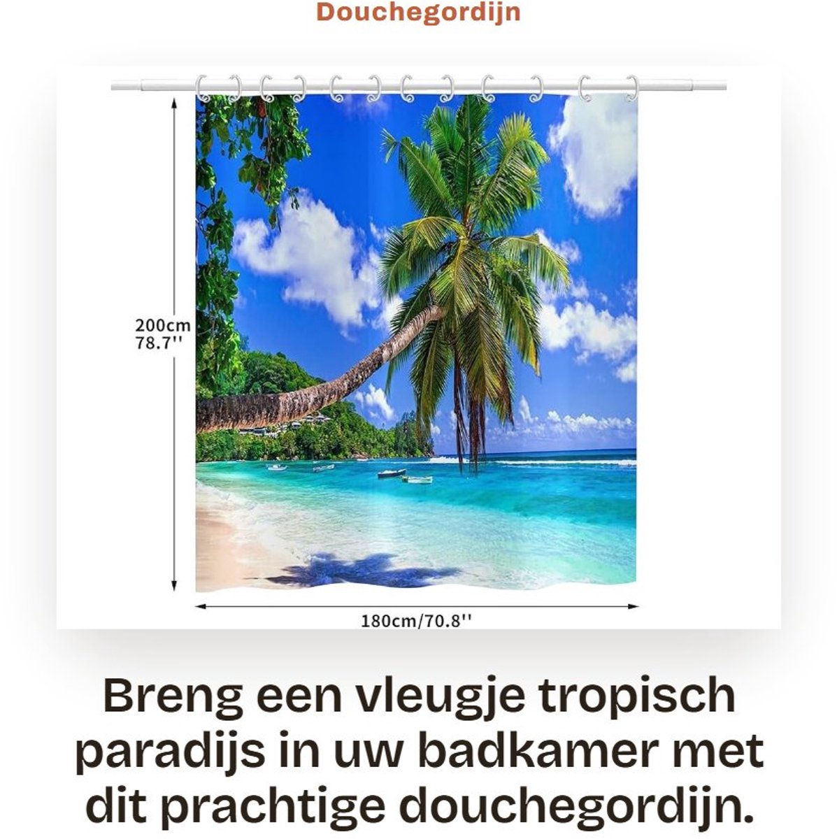 Dailygoods- Douchegordijn Waterdicht - Douchegordijn 180x200 - Wasbaar - Tropische Planten - Uniek Design - Hoge Kleurechtheid - Badkamergordijn