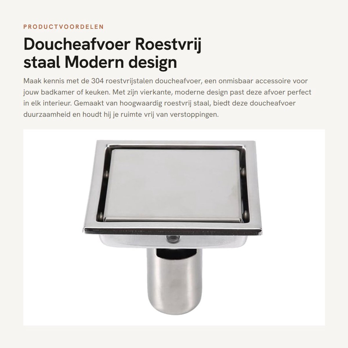 Dailygoods- Doucheafvoer 304 Roestvrij Staal - Afvoerputje - Doucheafvoerkap Haarvanger - Antiroest - Antiverstopping - Modern Design - 110 x 110 mm