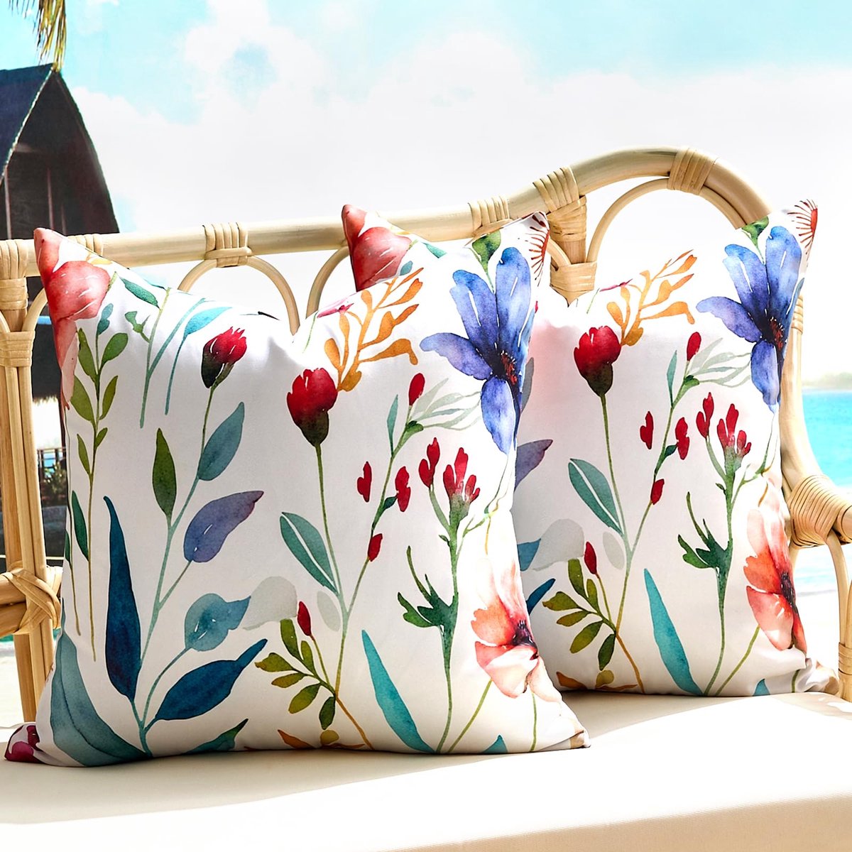 Kussensloop 45x45 cm set van 2 lente zomer vierkante kussensloop thuis boerderij decor outdoor waterdichte kussenslopen blauw oranje bloesem bladeren kussensloop voor thuis bank bed kantoor