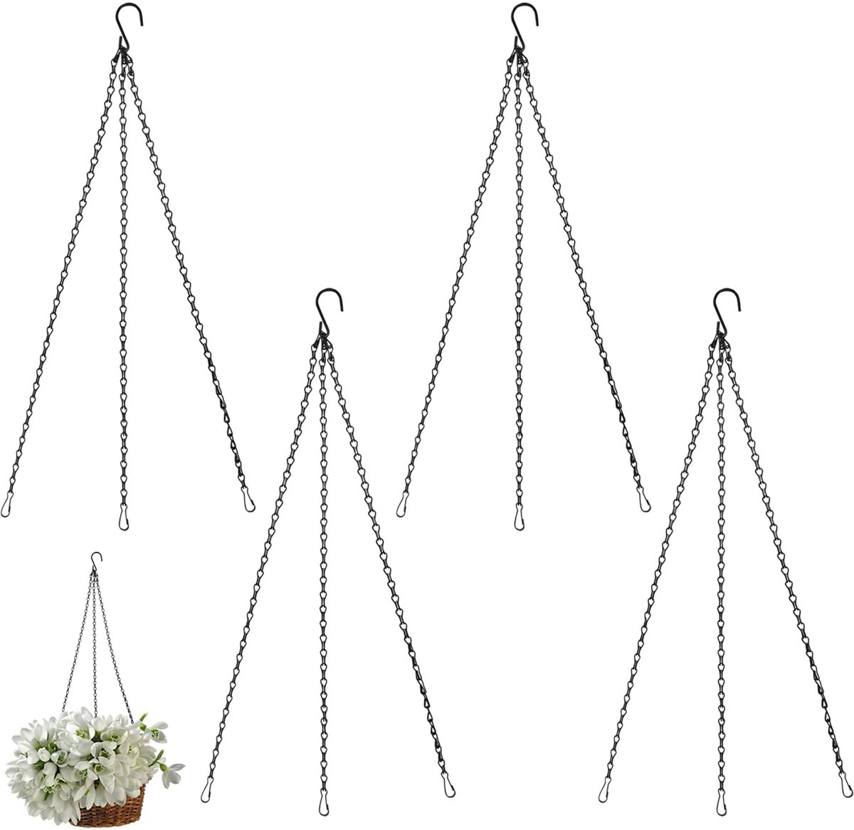 Bloemenhangers Kettingen - Plantenhangers Metalen - Bloembak Ophangen - Verstelbare Clip - 58 cm - Zwart