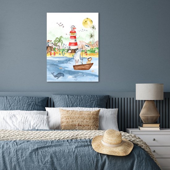 Poster kinderen - Wanddecoratie jongens - Strand - Dieren - Kinderen - Vuurtoren - Poster kinderkamer - 60x80 cm - Decoratie kinderkamers - Kinderkamer decoratie - Poster Babykamer — afbeelding 4