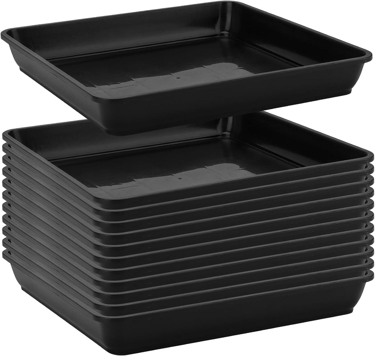 12 stuks 29 cm onderzetters, vierkant, zwart, kunststof bloemenonderzetters, rechthoekig, voor binnen en buiten, tuin