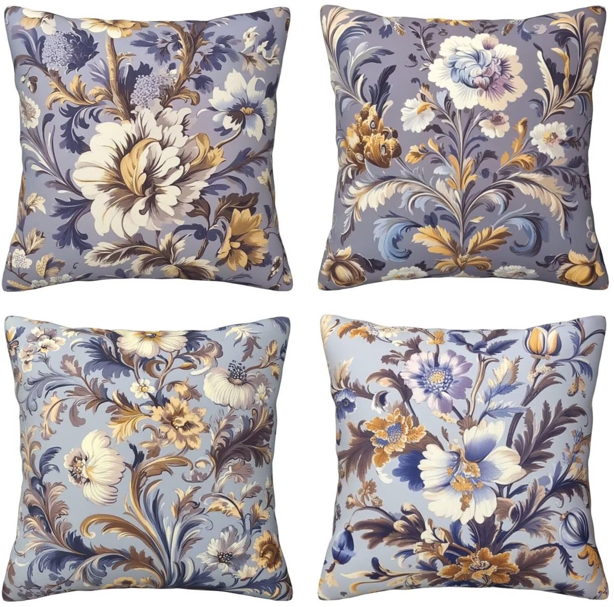 Kussenslopen van 65 x 65 cm, set van 4 stuks, zachte fluwelen kussenslopen met onzichtbare rits, voor slaapbank, thuis, terrasdecoratie, bloemen en bladeren, set van 4 kussenslopen U3515