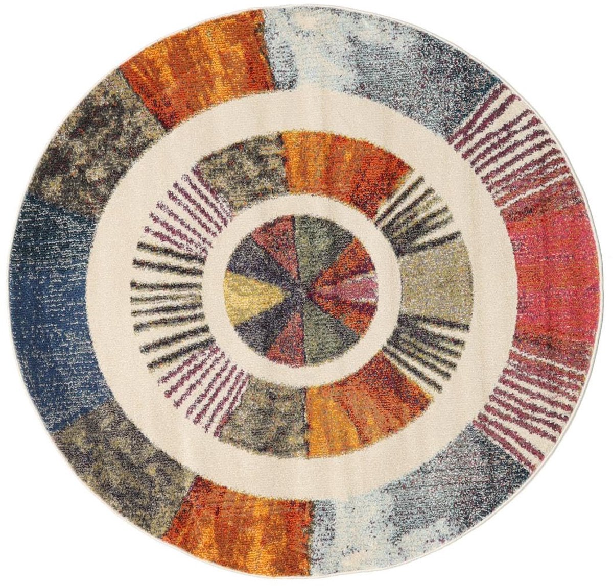 Vloerkleed, Ø 150 cm, Rond, Middelpolig, Woonkamer, Eetkamer, Slaapkamer, Keuken, Hal, Alleen chemisch reinigen, Veelkleurig