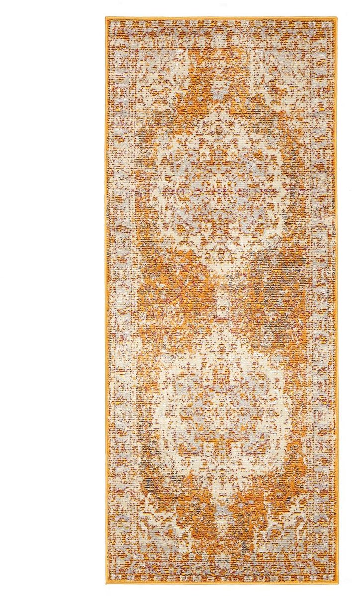 Vloerkleed, Vintage, 80 x 200 cm, Rechthoekig, Middelpolig, Woonkamer, Eetkamer, Slaapkamer, Keuken, Hal, Alleen chemisch reinigen, oeko_tex_100, Oranje