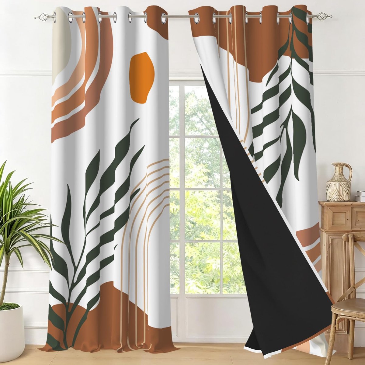 abstract, verduisteringsgordijn, terracotta zon, geometrische thermische gordijnen, isolerend, tegen kou en hitte, met oogjes, voor slaapkamer, raam, woonkamer, 2