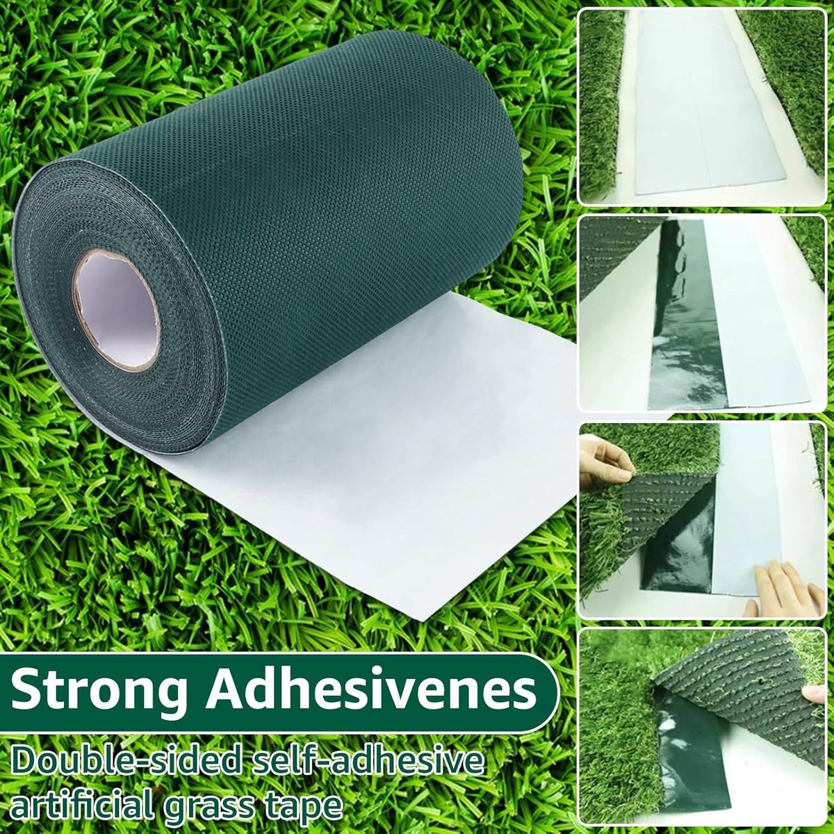 Pack van 2 Zelfklevende Tape voor Kunstgras, 150 mm x 15 m, Ideaal voor Verbinding en Bevestiging van Kunstgras, Tuinaccessoires, Buitenleven, Groen Gras Carpet