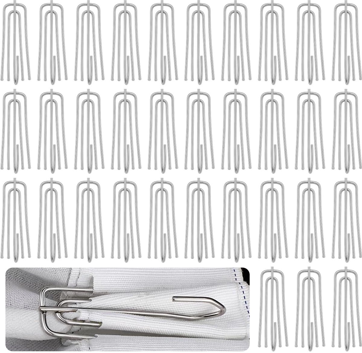 33 stuks roestvrijstalen gordijnhaken, gordijnhaken met 4 tanden, metalen douchegordijnhaken, gordijnhaken, metalen gordijnhaken, gordijnclips, voor gordijnen en gordijnringen, rails