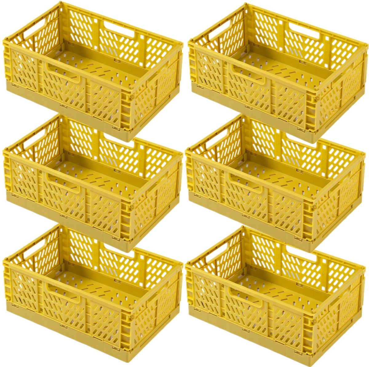 6 Kunststof Vouwdoos,Vouwkisten,Opvouwbare Opbergmand, Klapbox voor Kinderkamer,Keuken,Slaapkamer,Kantoor,Badkamer (Geel, 43×29×17 cm)