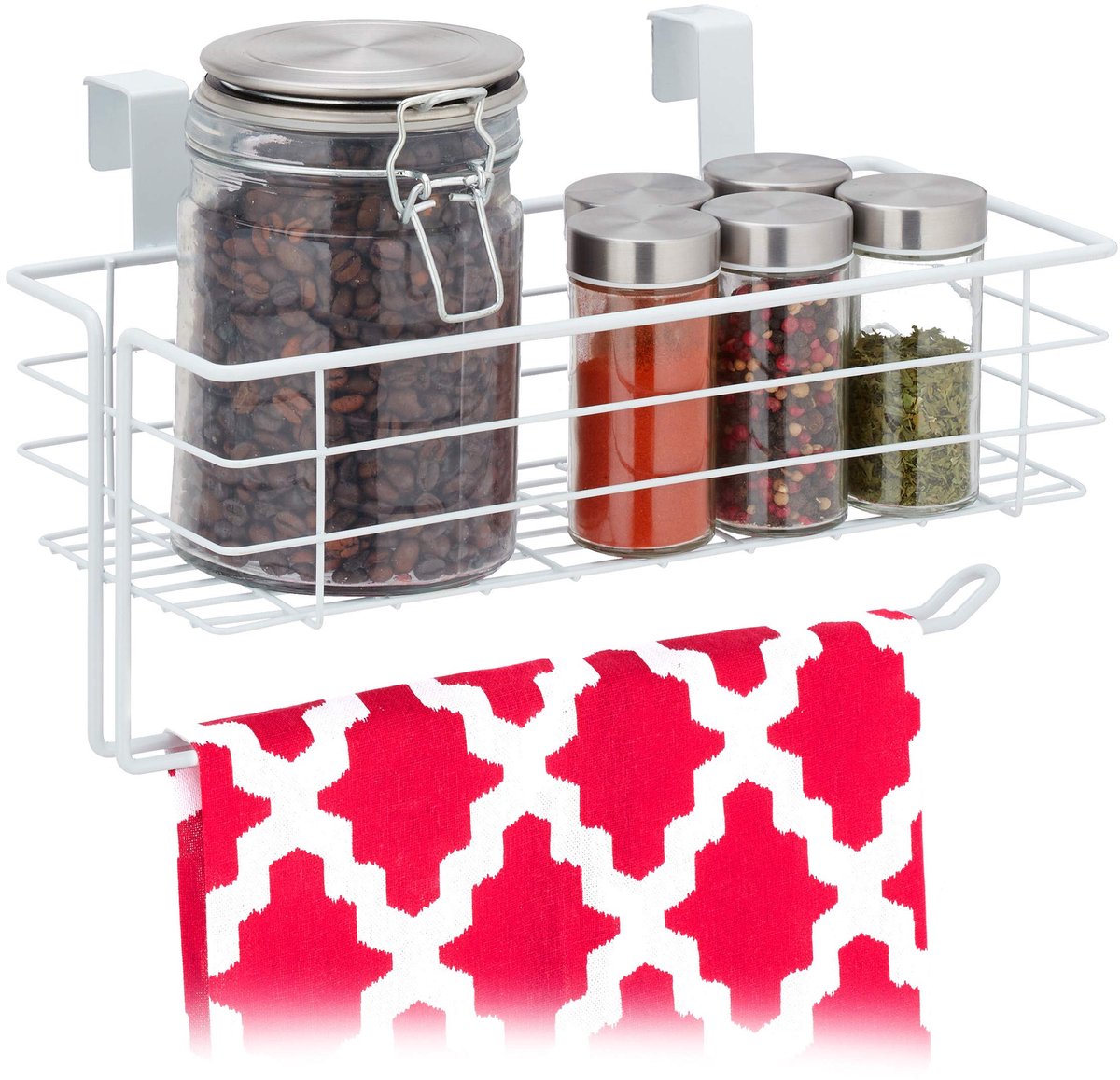 Hangmand metaal, keukenrolhouder, opbergmandje voor badkamer & keuken, draadmand: 18x31x17 cm, in het wit