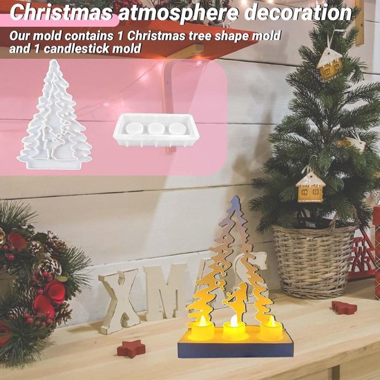 2 stuks siliconen gietvormen voor Kerstmis, siliconen vorm voor meisjes, gietvorm, dennenboom, gipsvormen voor het gieten van Kerstmis, siliconen gietvorm, dennenboom, kaarshouder, kerstboom — afbeelding 3