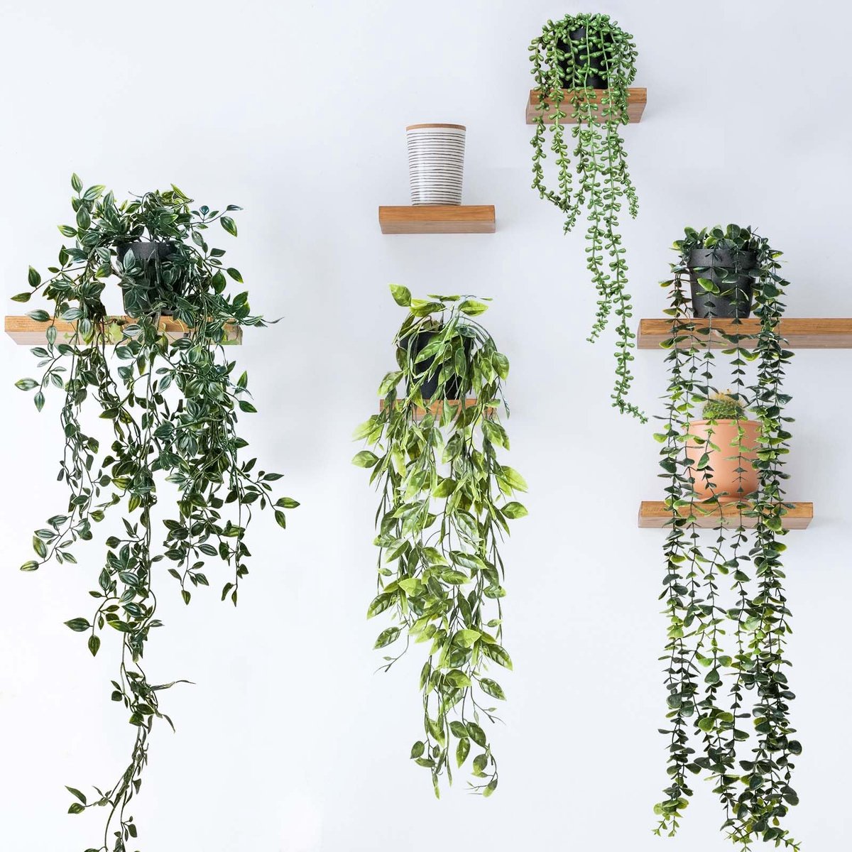 4 stuks kunsthangplanten met potten, kunstplanten, hangende egaliserende kunstplanten, kunstplanten, onderhoudsvrij voor binnen en buiten, tuindecoratie
