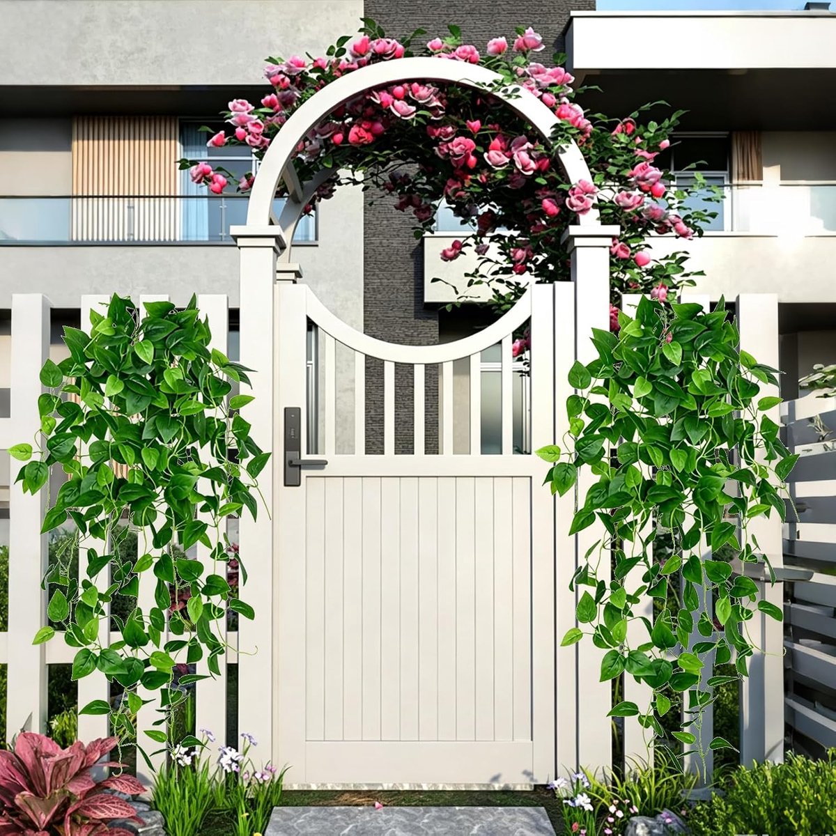 Kunstplant hangend, set van 2 - hangende klimop, 100 cm, ranken, plastic plant voor wanddecoratie, woonkamer, kantoor, binnen, als echte pothos