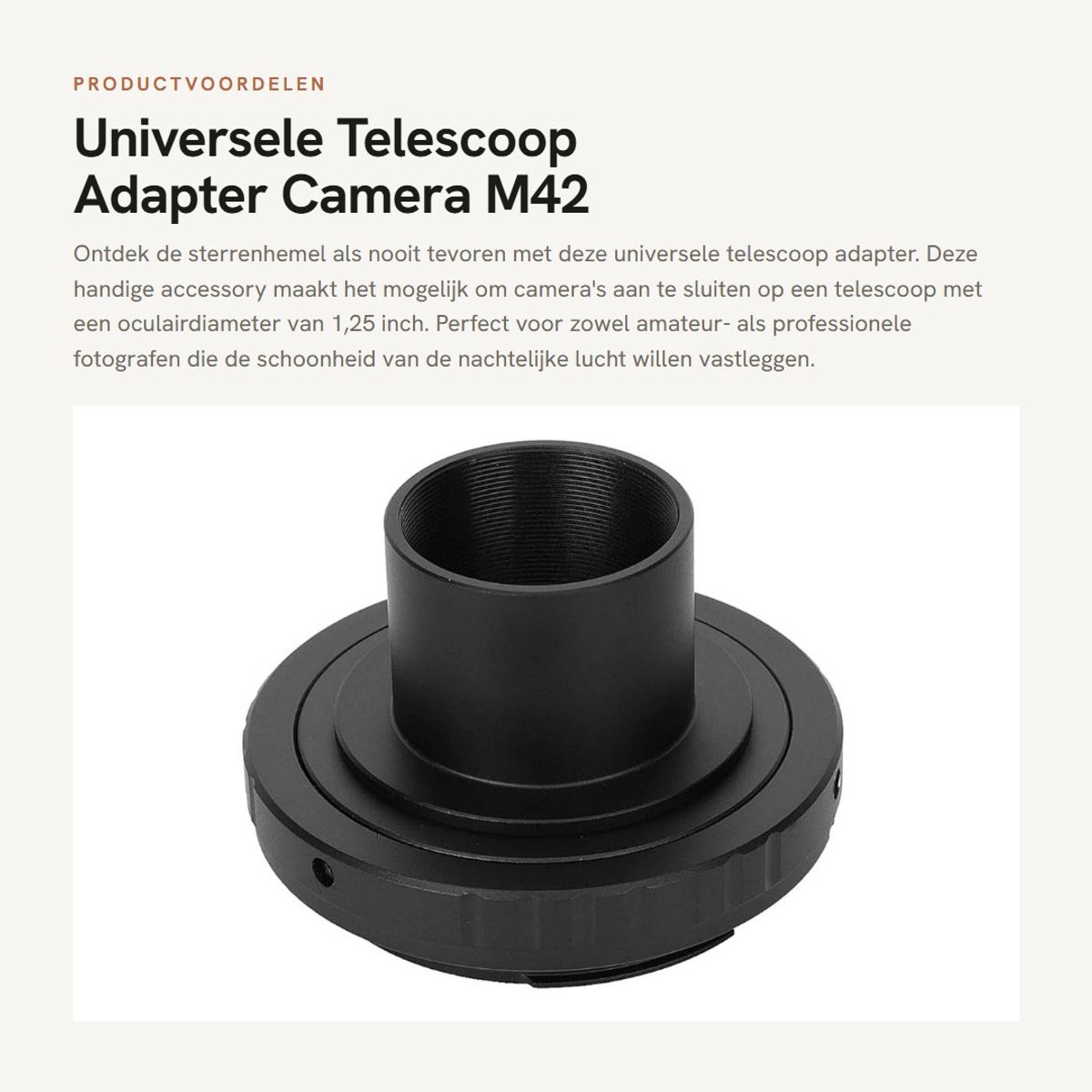 Dailygoods - Universele Telescoop Adapter - Camera M42 T-Mount - Geschikt voor 5D Mark II en andere modellen - 1.25 Inch - Verbindt camera met telesco...