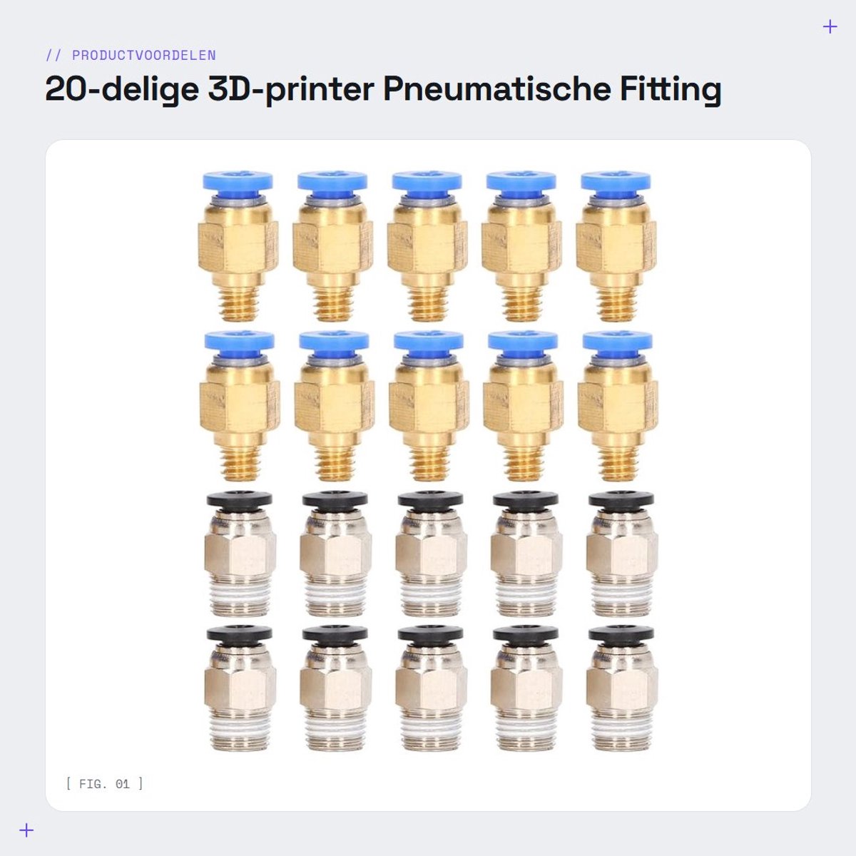 Dailygoods- Pneumatische Fitting 20-delige Set - Messing/roestvrij staal - PC4-M6/PC4-M10 - Accessoires voor 3D-printer - Voor 1,75 mm filament - Inclusief snelkoppeling