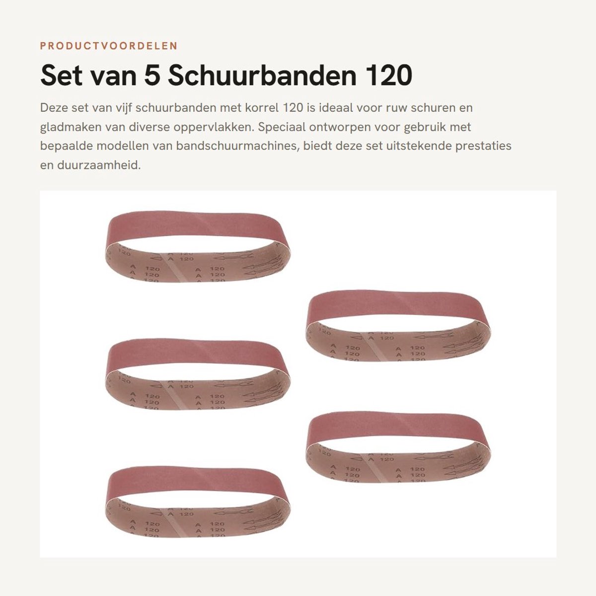 Dailygoods - Set van 5 Schuurbanden 120 Grit voor Power Bandschuurmachines