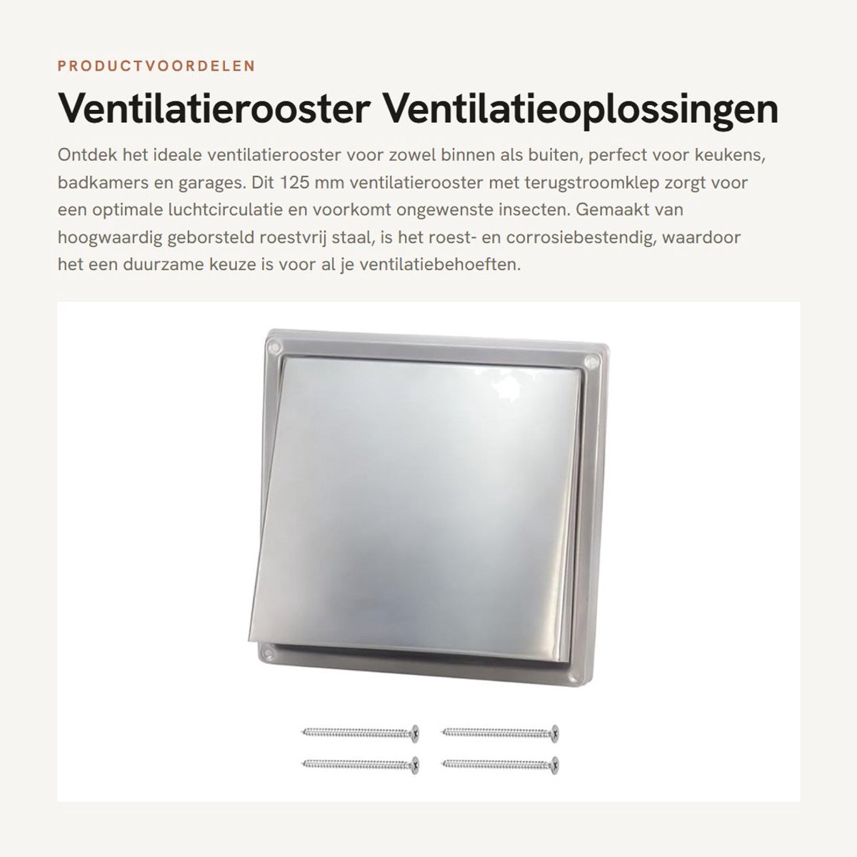 Dailygoods- Ventilatierooster 125 Mm - Roestvrij Staal - Terugstroomklep - Weersbescherming - Insectenbescherming - Duurzaam - Rooster