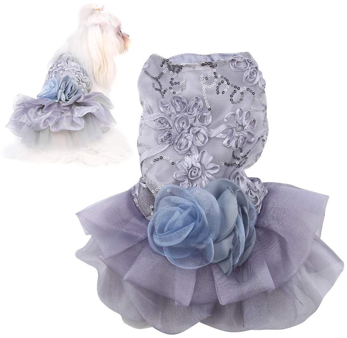 Dailygoods- Hondenkostuum Zijdeachtig - Hondenkostuum Carnaval - Prinses Rok - Luxe Huisdierkleding - Polyester - Pailletten Details - Huisdierjurk