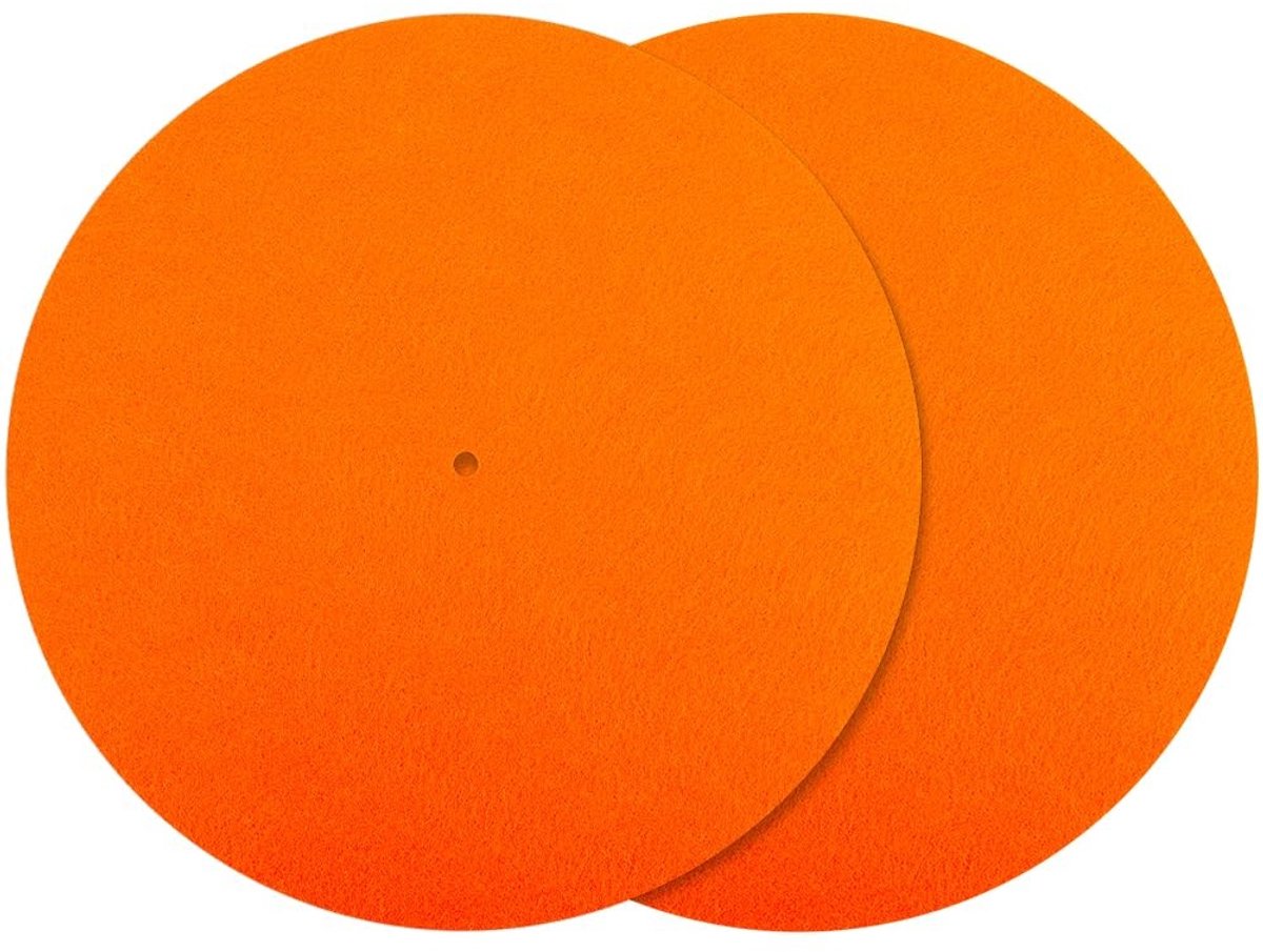 Dailygoods - Vilt Platenmat - Anti Slip - Ruisvermindering - Oranje - Vinyl Slipmat - Beschermende Mat voor Platenspeler - 2 Stuks