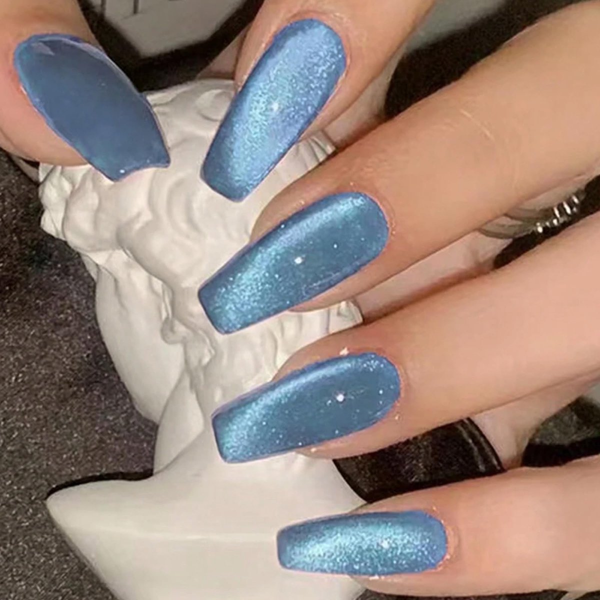 Dailygoods- Nepnagels Lange Sargvorm - 24 Stuks Acrylnagels - Glanzend Melbourne Kattenoog - Inclusief Nagelvijl - Zelfklevende Plaknagels - Kunstnagels