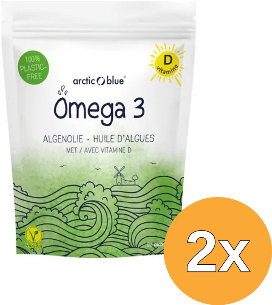 2x Arctic Blue Omega 3 Algenolie DHA met Vitamine D (90 capsules)