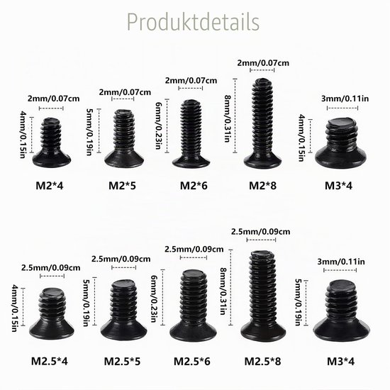 500 stuks M2/M2,5/M3 kruiskopschroeven voor laptop, zwarte pc schroevenset met kruiskopschroevendraaier en pincet, geschikt voor Dell, HP, Lenovo, Apple MacBook, Asus, Samsung — afbeelding 2