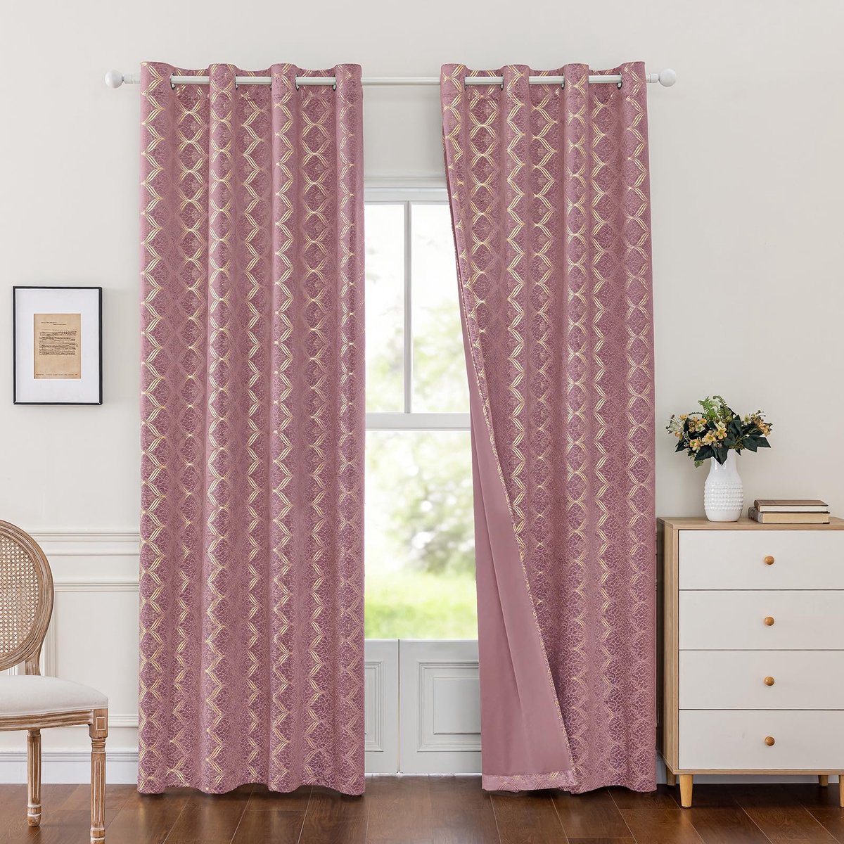 Set Van 2 Thermische Verduisterende Gordijnen, 117x137cm, Fluweel Warmte-Isolerende Gordijnen, Geschikt Voor Woonkamer Slaapkamer, Modern Design Met Oogjes, Roze