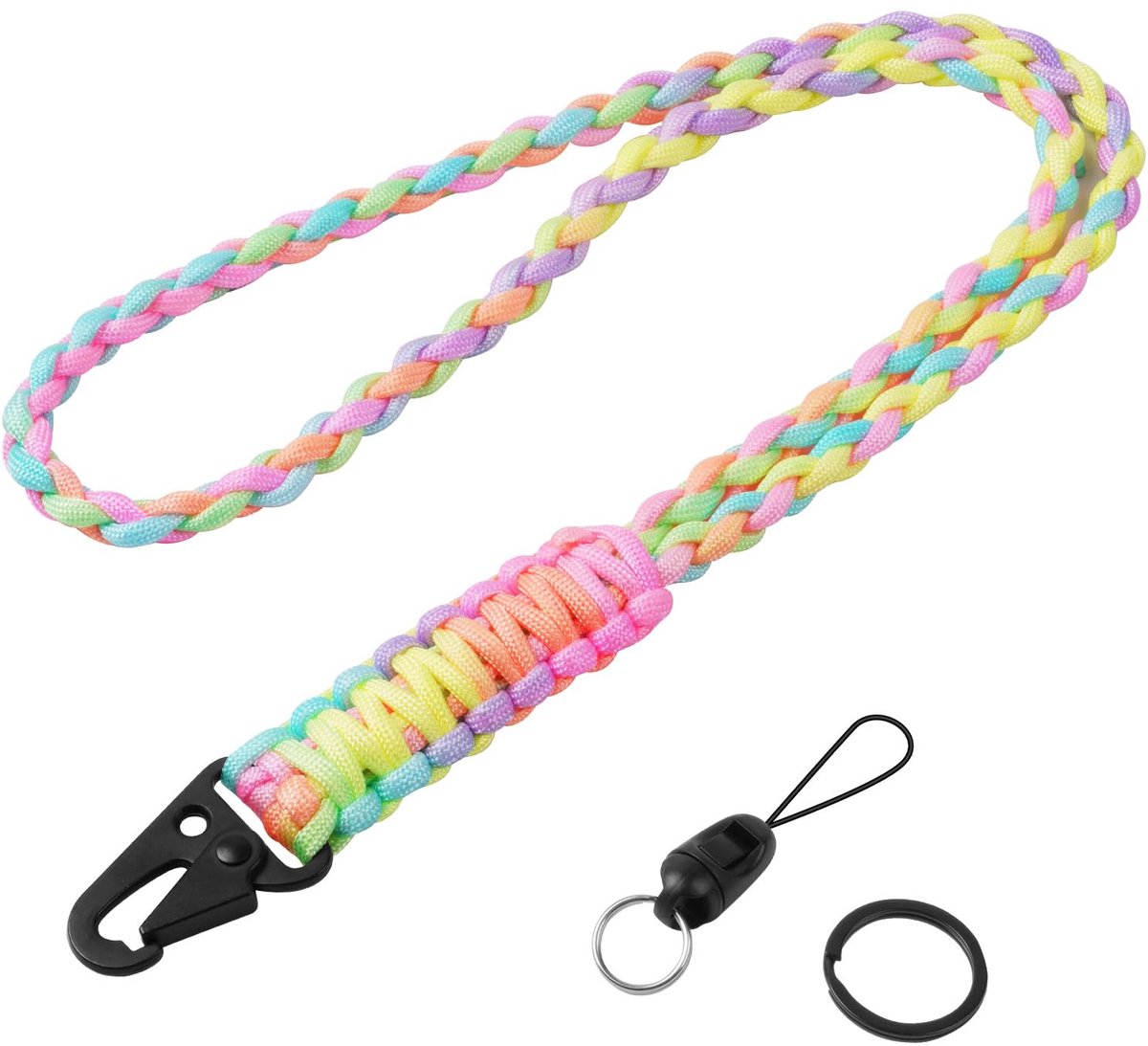 Vicloon Lanyard nekband, paracord lanyard, nekkoord nekband badge lanyards met metalen sleutelhangers en sleutelkoord telefoonring riem lanyards voor ID-badgehouder sleutels telefoon (veelkleurig)