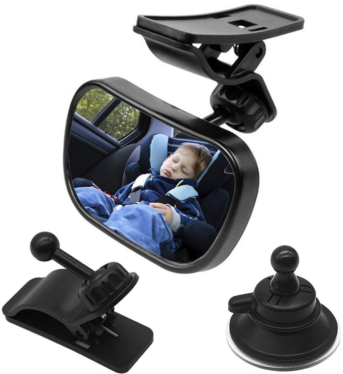 Spiegel + 2 houders, achteruitkijkspiegel voor baby's en kinderen, spiegel auto baby, veiligheidsspiegel voor kinderzitje, babyschaal, achteruitzitje, achteruitkijkspiegel auto