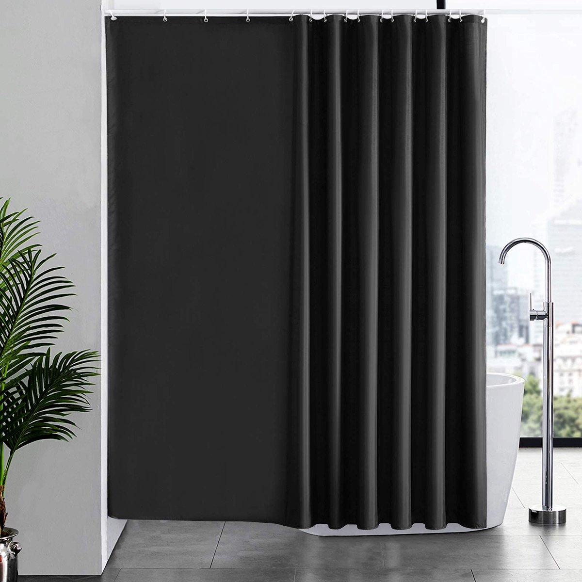 Douchegordijn Anti Schimmel Polyester Stof Waterdicht Douche Gordijnen Wasbaar Textiel voor Badkuip of De Badkamer 16 Douchegordijnhaken Zwart 240x180cm