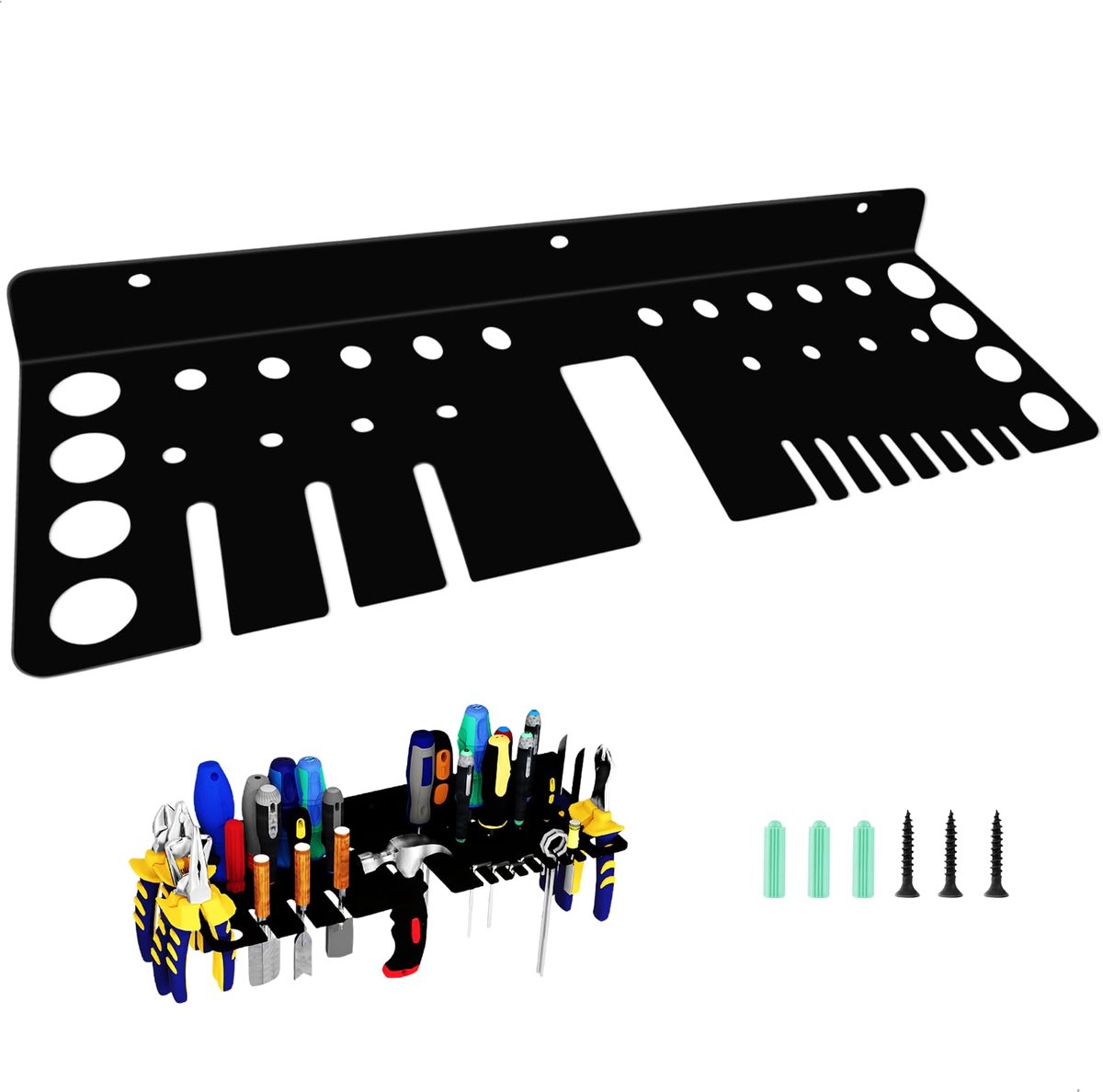 wandmontage, gereedschapshouder, muur, 40 cm, wandhouder, 26 gaten, organizer met schroeven en pluggen, voor schroevendraaiertangen en handgereedschap