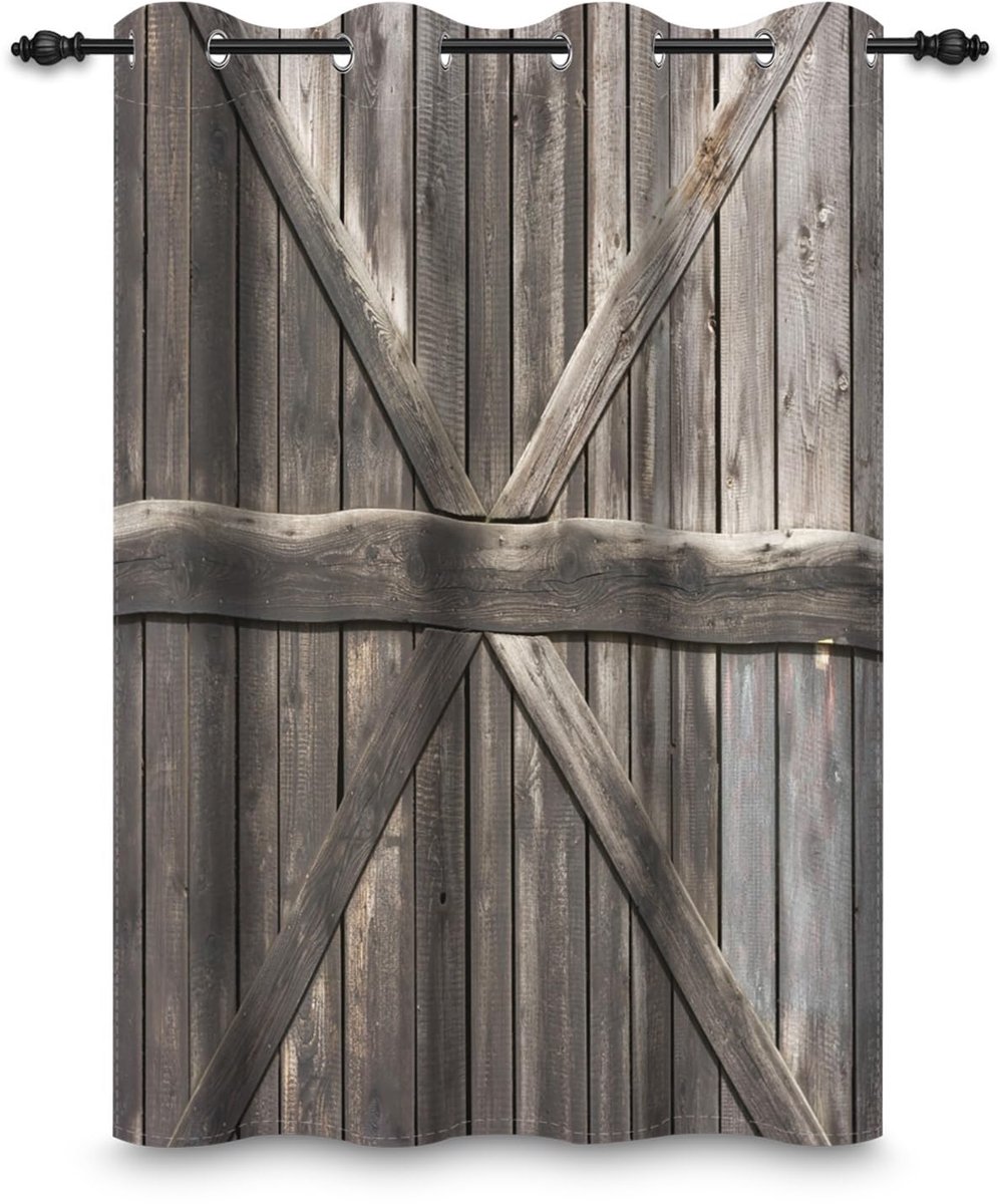 107 x 160 cm, gordijn met oogjes, rustiek hout, retro, grijs, schuurdeur, rustieke stijl, met ondoorzichtige ringen, gordijnen voor ramen, slaapkamer, woonkamer, 1 enkel paneel