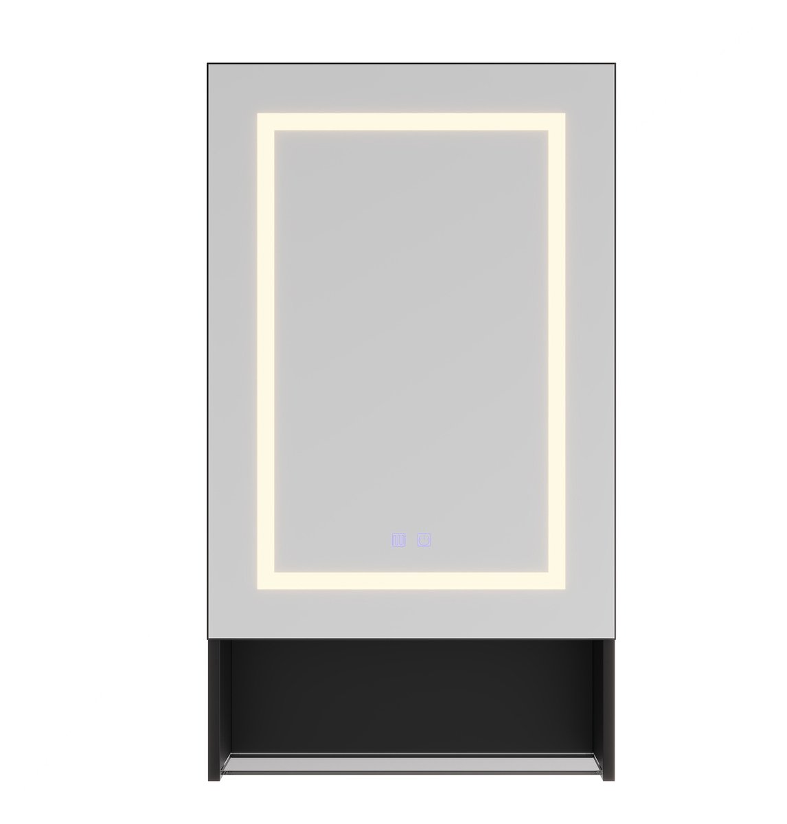 Zwarte Badkamer Spiegelkast 50 cm met LED Verlichting – 1 Deurs Spiegelkast met Anti Condens en Verstelbare Planken – Wandkast met Open Glazen Legplank