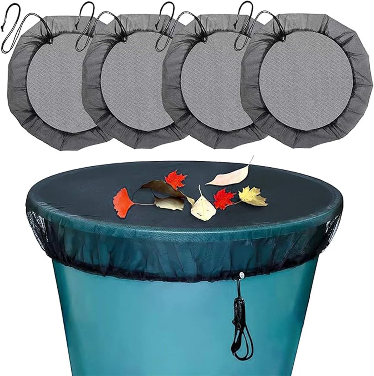4 stuks regentonnet, verstelbaar: regenton afdekking, beschermnet, regentonnet met trekkoord, bescherming tegen insecten en bladeren, diameter 95 cm