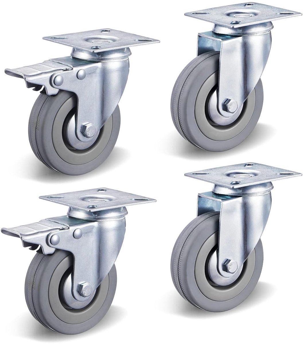 Zwenkwielen 75 mm Meubelwielen met Rem Transportwielen tot 100 kg zware Belasting wielen 360 ° Draaibaar, Geen Geluid (2 Remwielen, 2 Zwenkwielen)